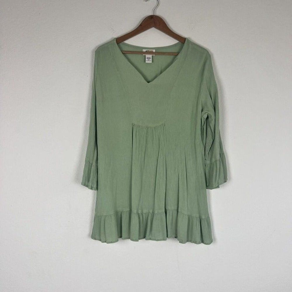 Collection ETC Women’s Green Flared 3/4 Sleeve Tunic Shirt Dress Peasant Boho XL